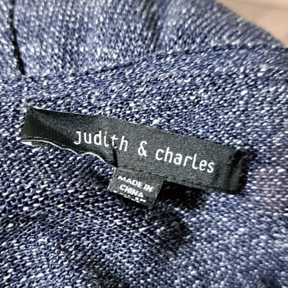 Judith & Charles Blue White Linen Blend Cardigan Sweater M - Picture 5 of 7